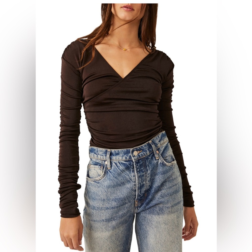 Free People Reya Ruched Long Sleeve Bodysuit